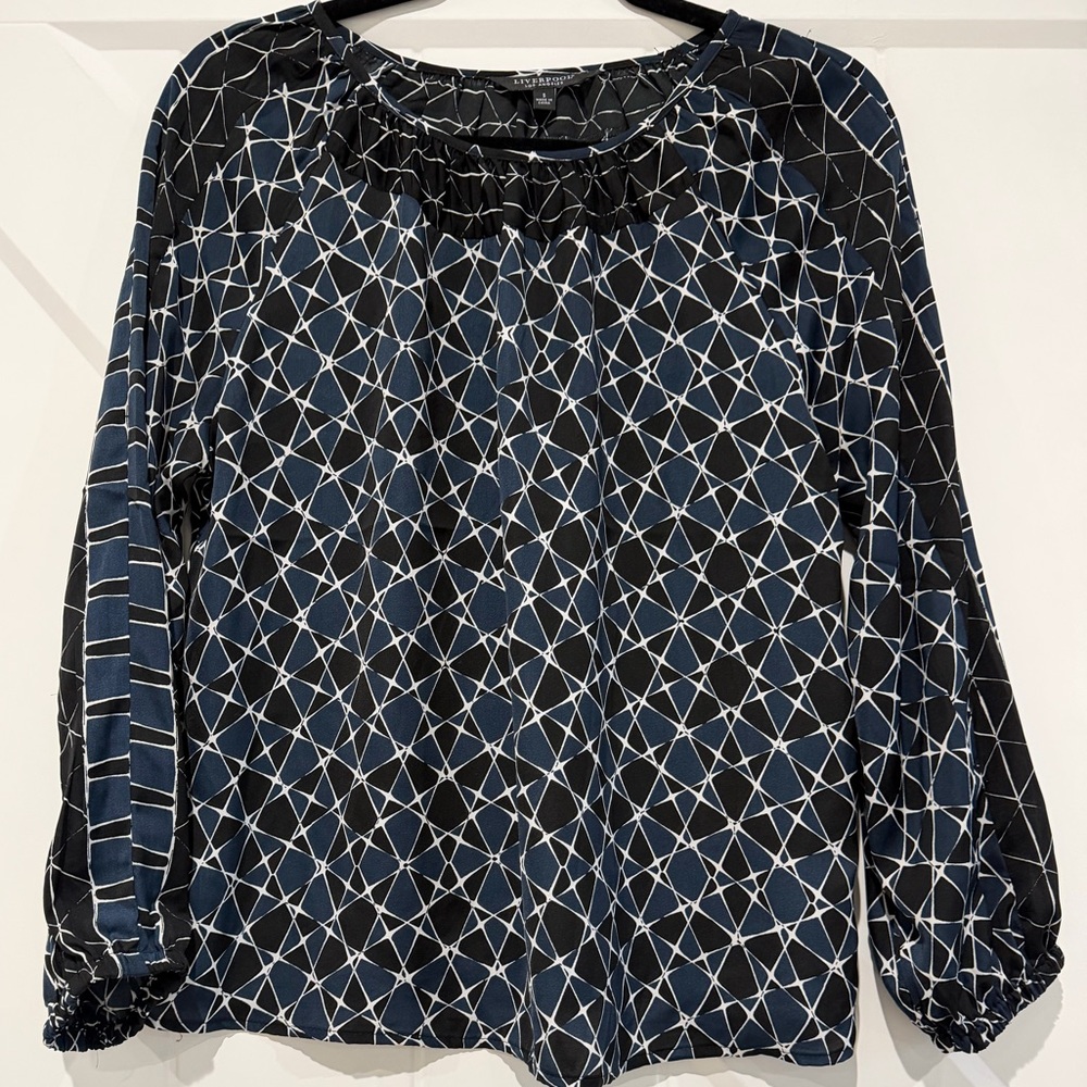 Liverpool Women's Blouse - Black and Blue Geometric